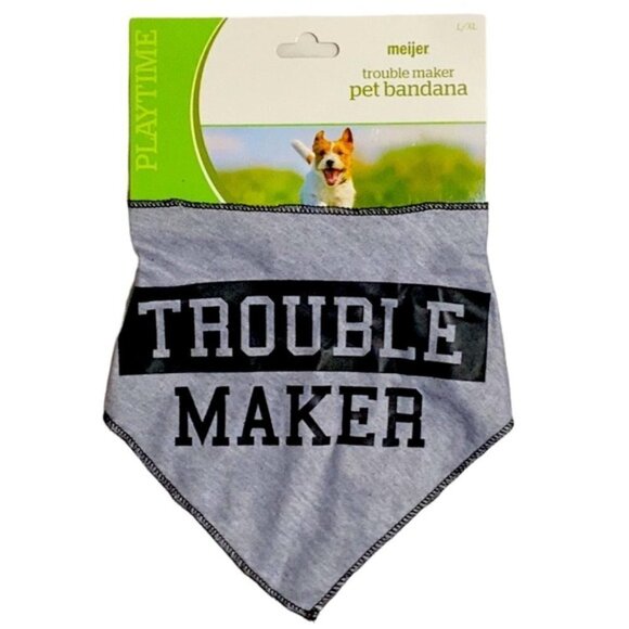Meijer Other - Dog Bandanna Trouble Maker Adjustable Tie On Gray Black Graphic Large X Large